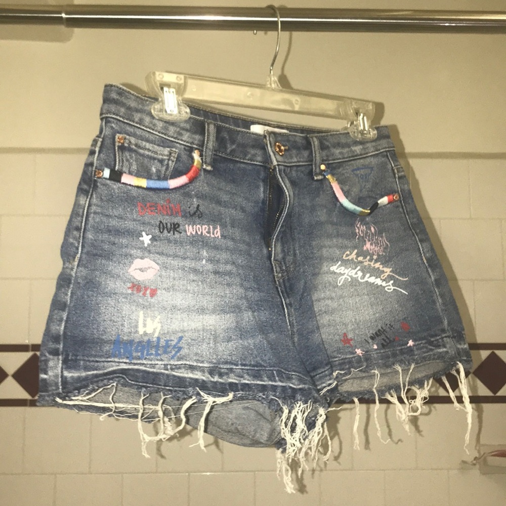 Guess Patchwork Embroidered Denim Shorts